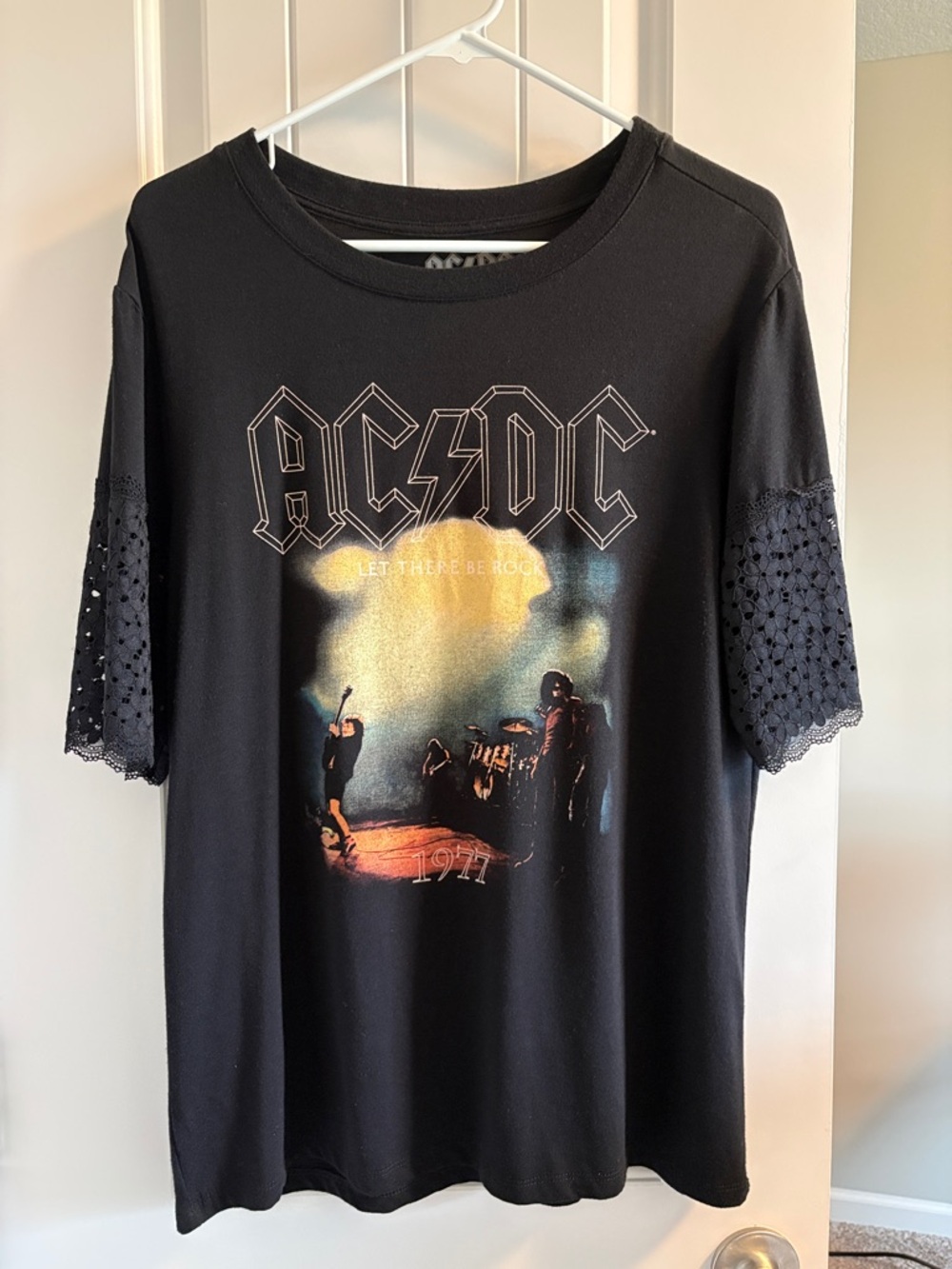 AC/DC Black Graphic Band Tee with Yellow & Orange Stage Print